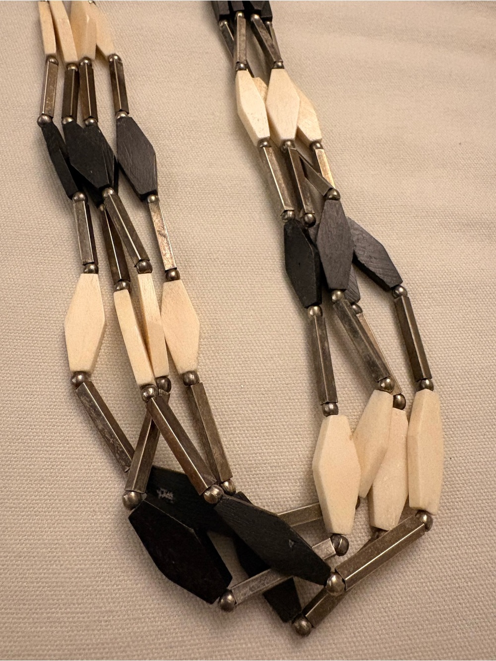 Black and Cream Geometric Horn Bead Necklace